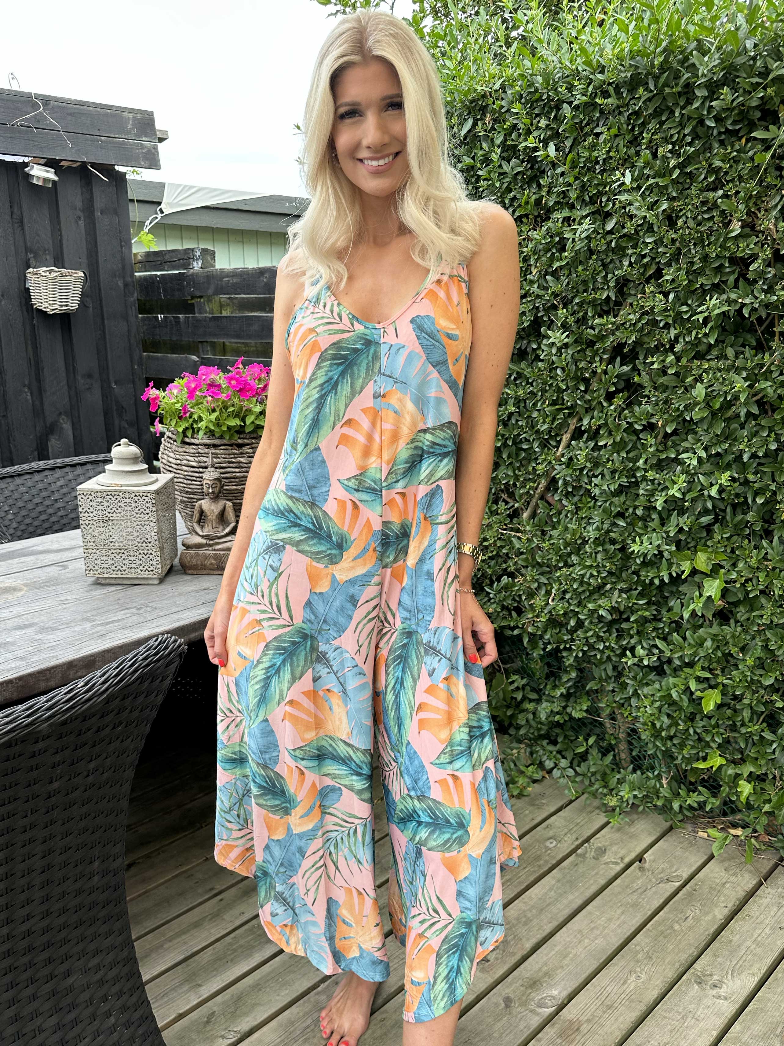 Safira Multi Leaf - Stretchy buksedragt med vide ben